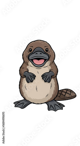 Cute Cartoon Platypus Smiling on White Background.