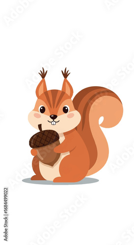 Cute Cartoon Squirrel Holding Acorn Illustration.