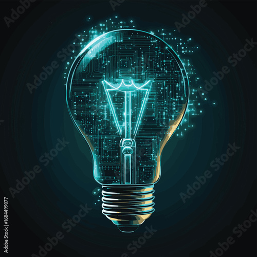 Smart tech innovation concept with glowing light bulb and digital circuit board, vector illustration , vector style simple color