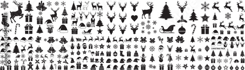Christmas Silhouette Icons Vector Bundle Reindeer Snowflakes Gifts Trees Santa Hat Sleigh Ornaments Stars