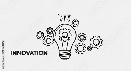 Innovation idea generation concept with lightbulb and gears for creative problem solving and brainstorming