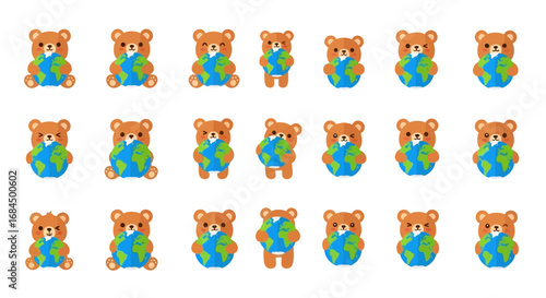 Adorable teddy bears embracing planet Earth in a continuous repeating pattern symbolizing global