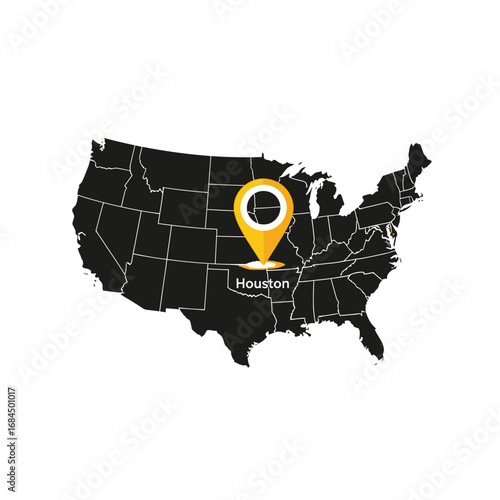 Houston's geolocation visualization on simplified map of United States illustration