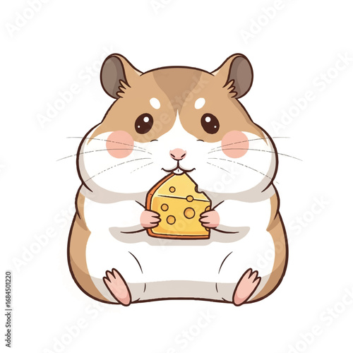 Cute Hamster Eating Cheese Cartoon Illustration.