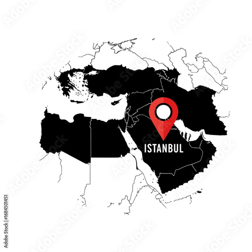 Geopolitical location concept displaying istanbul with a pin on an abstract map