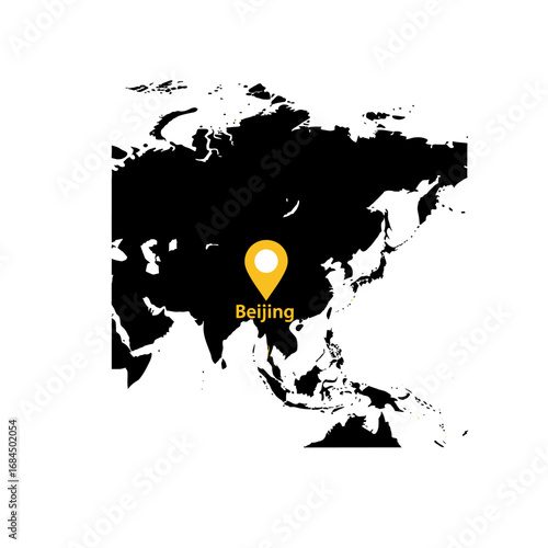 Geographic representation of Asia, pinpointing Beijing as a central location with distinctive map