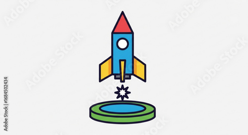 Rocket ship launch vector illustration for space exploration and technology startup company design concept