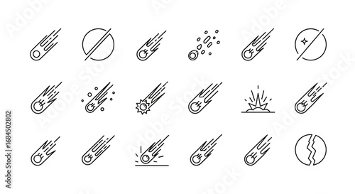 Collection of falling star icon set, astronomy and space concept in clean outline style