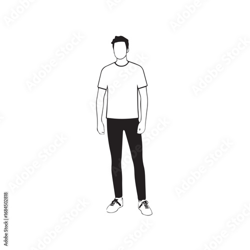 Handsome Man Black and White Illustration Vector Image Male Portrait Fashion Sketch Line Art Design