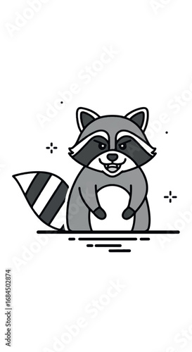 Cute Raccoon Cartoon Illustration.