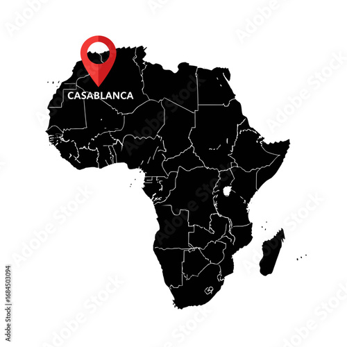 Geographic representation of Africa showcasing Casablanca within its geopolitical borders for