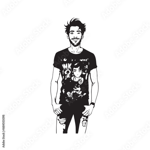 Handsome Man Black and White Illustration Vector Image Male Portrait Fashion Sketch Line Art Design