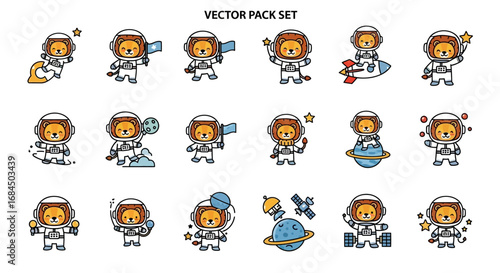 Delightful Lion Astronauts Vector Pack for Space Exploration Themed Projects and Designs