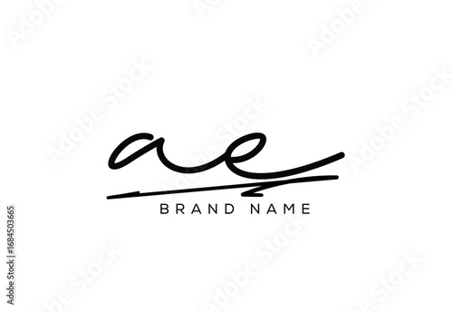AE letter elegant cursive beauty handwriting logo.