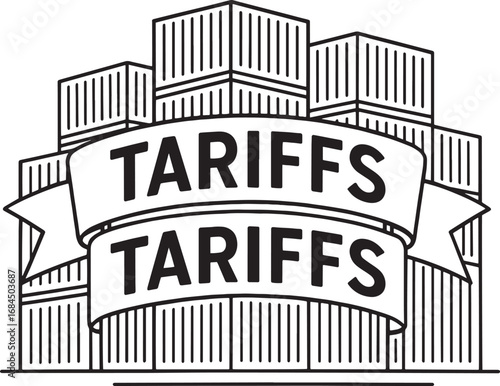 Stack of Containers with tariffs banner