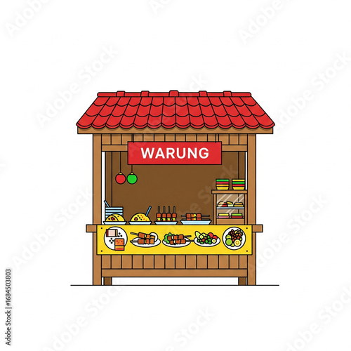 Flat icon illustration of Indonesian warung street food stall.