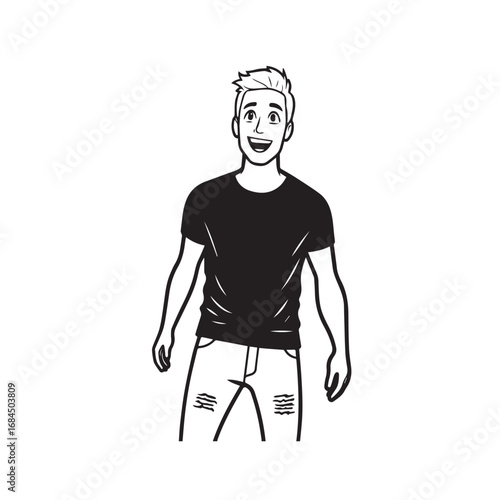 Handsome Man Black and White Illustration Vector Image Male Portrait Fashion Sketch Line Art Design