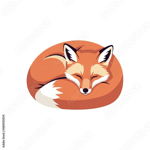 Cute sleeping fox curled up in a ball.