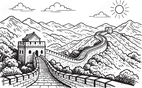 Great Wall china handdrawn vector