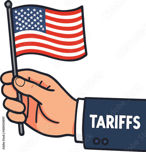 hand holding american flag concept of tariffs