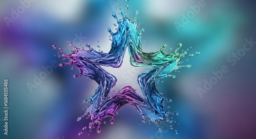 Water splash star shape design liquid burst colorful fluid motion abstract art background graphic illustration