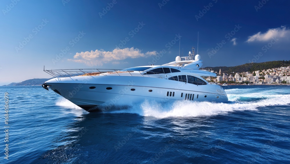 Fototapeta premium Luxurious white yacht at sea