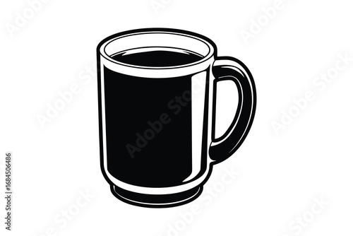 A dark silhouette of a tall glass mug filled with a beverage isolated on white background