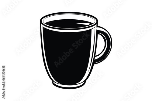 Black silhouette of a tall glass mug filled with dark coffee or beverage isolated on white background silhouette