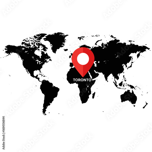 Global pinpoint of Toronto showcasing a stylized world map with a prominent location marker