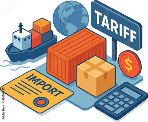 Import tariffs concept vector isometrical illustration