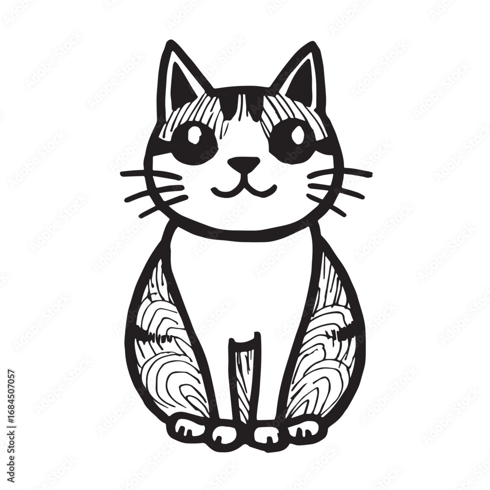 Obraz premium Cat Doodle Black and White Illustration Vector Image Cute Kitten Sketch Line Art Drawing Silhouette