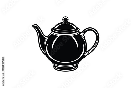 Classic black silhouette of a vintage teapot with a handle and spout isolated on white background