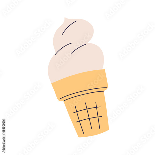 Ice-cream in waffle cup. Frozen cold sweet dessert, icecream with creamy swir...