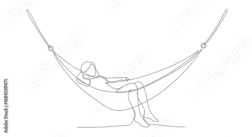 Woman relaxing in hammock one line drawing simplicity and minimalist concept