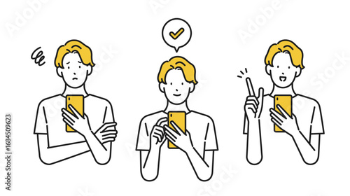 イラスト素材：スマホを使う男性のイラストセット