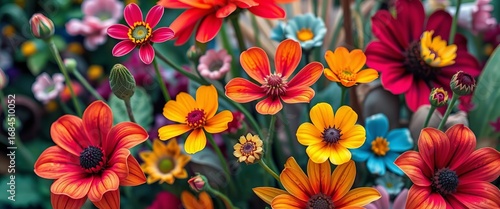 Whimsical stylized flowers, vibrant hues, unique petal shapes, fantasy botanicals,  design,   floral background