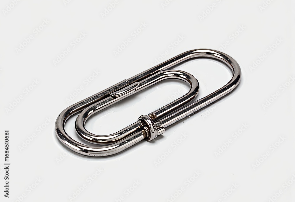 Naklejka premium Close-up of a double oval metal paperclip on a plain background showcasing minimalist industrial design and office stationery utility
