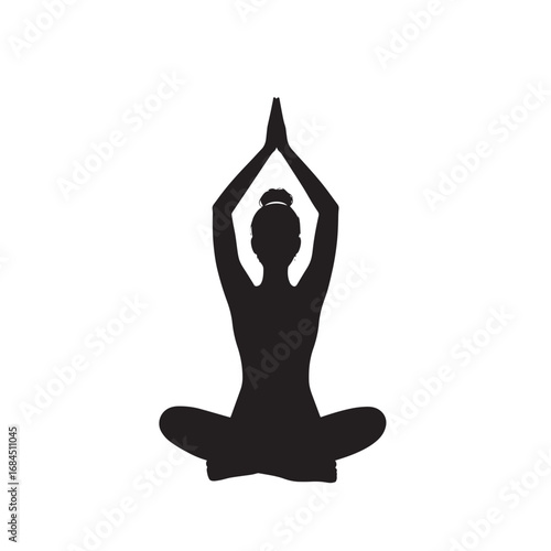 Silhouette of a yoga pose against a solid white background