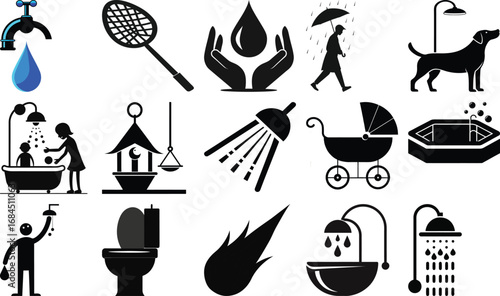 A Collection of Diverse Black and White Pictograms Showcasing Varied Concepts and Objects for Visual Communication and Design