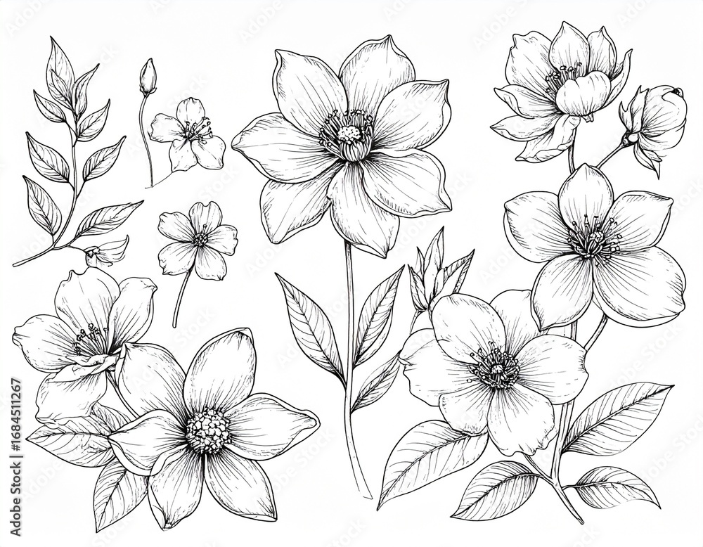 Obraz premium Sketch Drawing of Beautiful Flowers Artistic Illustration