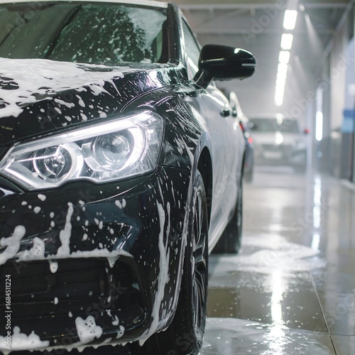 Black car in a carwash