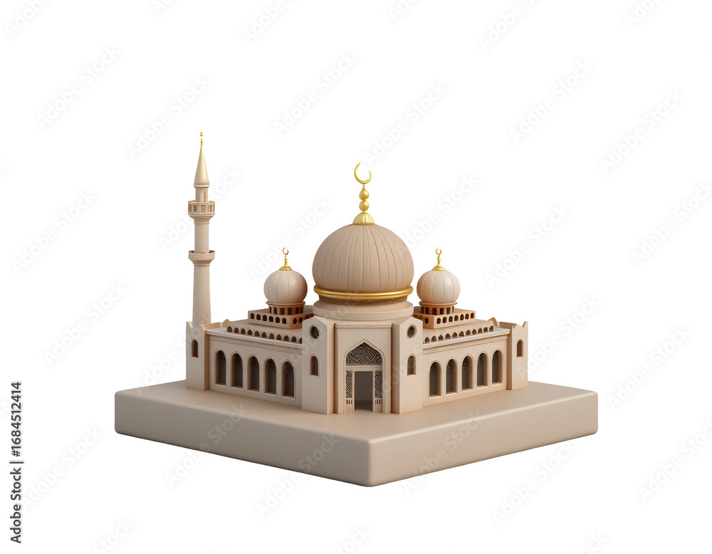 Obraz premium 3D Mosque Illustration for Islamic Themes and Eid Celebrations