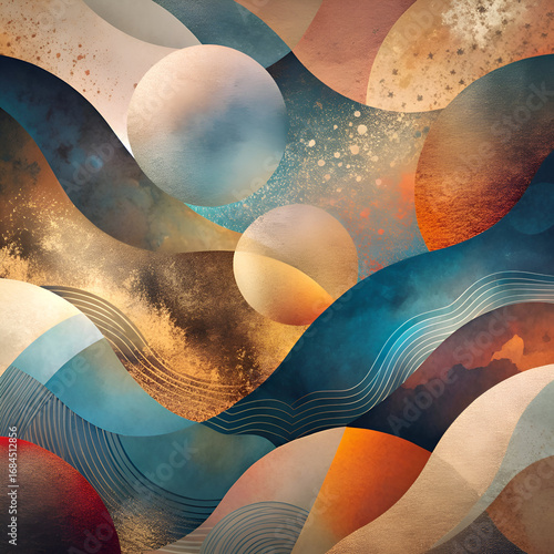 Abstract Cosmic Landscape with Golden Texture