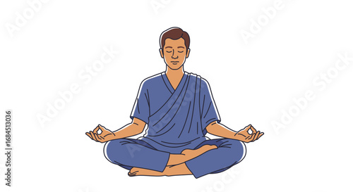 Illustration of a serene man in a lotus position, embodying mindfulness and inner harmony, against