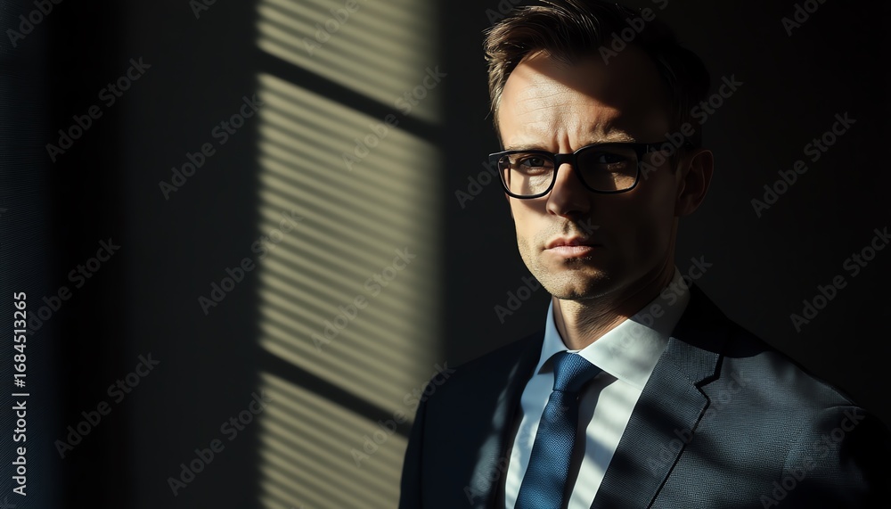 Fototapeta premium Professional man in thoughtful pose with shadows.