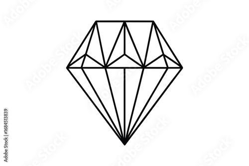 Geometric outline of a diamond gemstone in a clean line art silhouette style isolated on white background