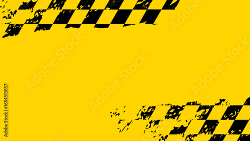 Grunge Checkered Flag Yellow Background.