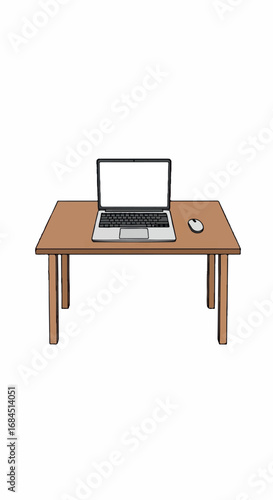 Laptop and mouse on a wooden table ready for work or study.