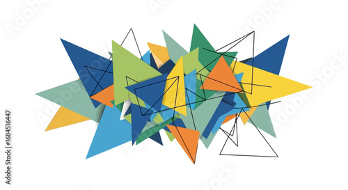Dynamic Geometric Assemblage: A vibrant collage of angular forms and connecting lines