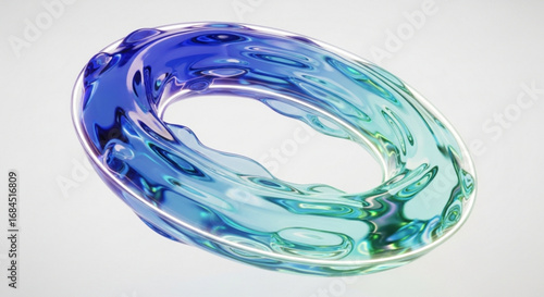 Abstract torus shape with liquid glass effect in blue and green gradient for modern design concept art